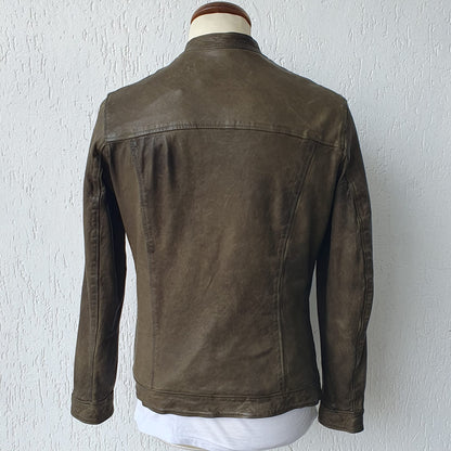 Biker in Nappa lavata verde militare - Uomo