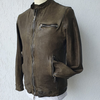 Biker in Nappa lavata verde militare - Uomo