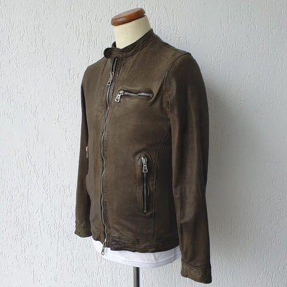 Biker in Nappa lavata verde militare - Uomo